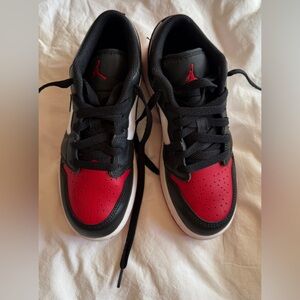 Air Jordan Kids Black and Red Sneakers 1 Low